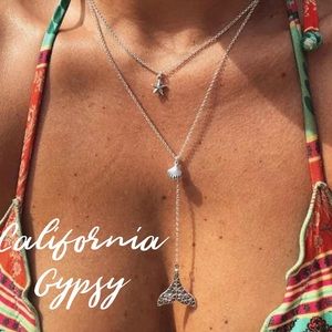 Beach boho fish fin, starfish, sea shell necklace